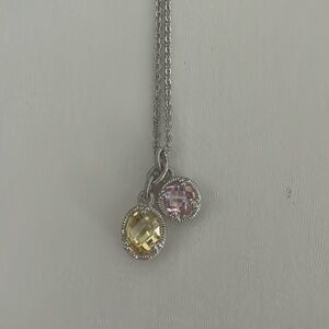 Judith Ripka pink and yellow crystal necklace
